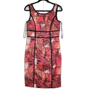 Calvin Klein Sheath Dress Cocktail Pencil Pink Orange Red Abstract Size 8